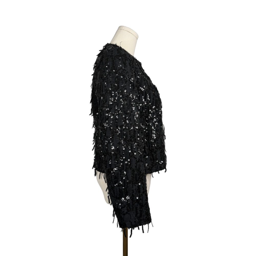 Zara Black Sequined Fringed Round Neck Blazer Jacket Sz. S NWT - Picture 2 of 5